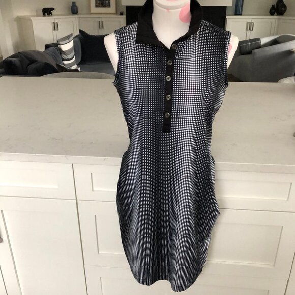 Greg Norman Collection Sleeveless Polka Dot Polo Dress w Pockets Black Wht Sz S - Picture 12 of 12
